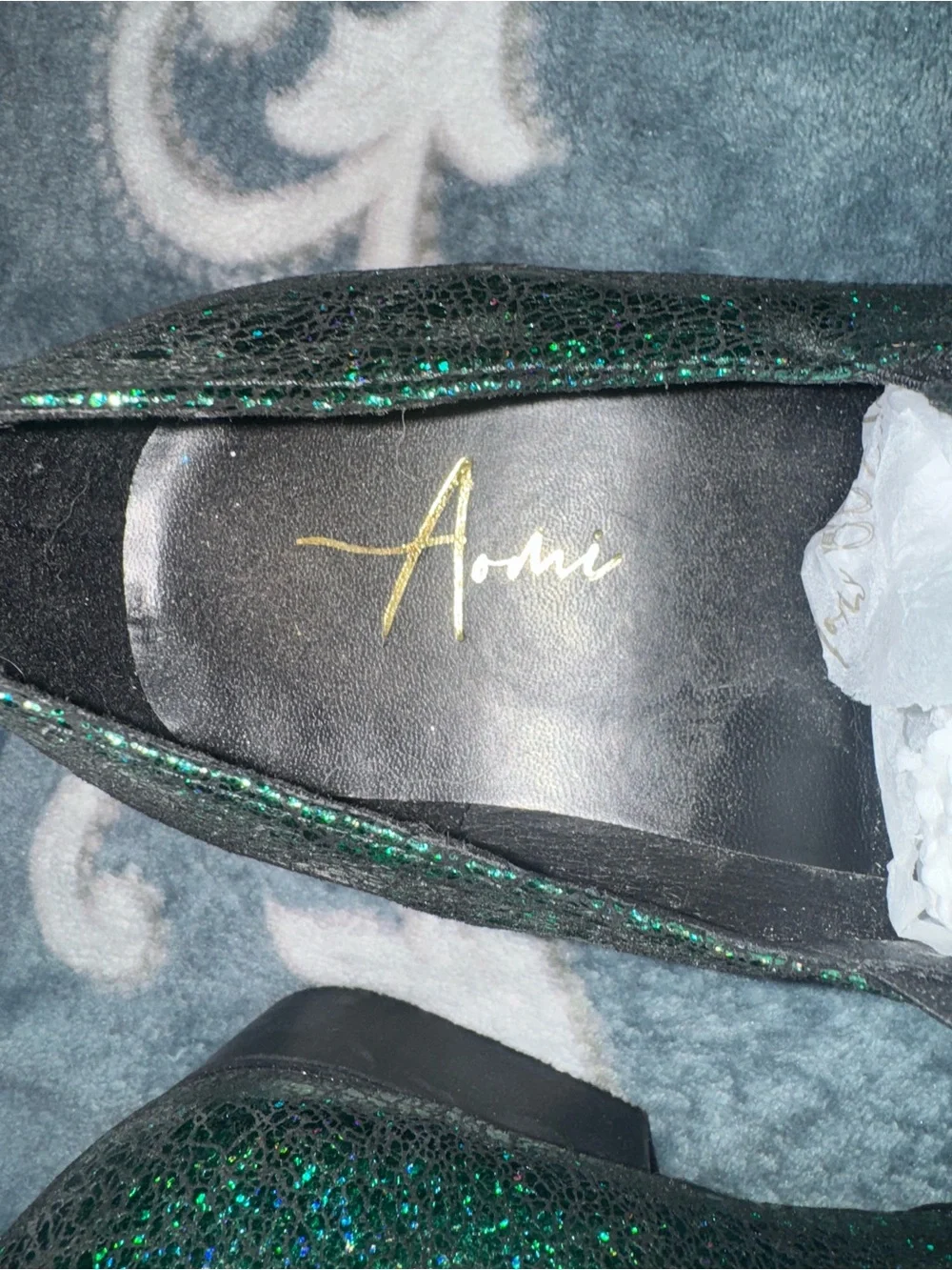 Men's Emerald Green Glitter Slip-On Loafers with Ornate Buckle